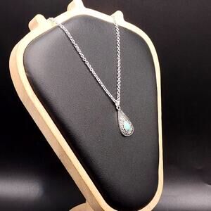 925 Silver Necklace w/ Turquoise Tear Drop Pendant Women's Vintage Boho Gift
